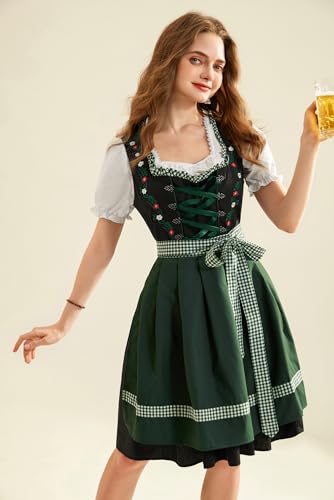 Scarlet Darkness Dirndl Dresses Women Plus Size Embroidered German Oktoberfest Costumes Green XL