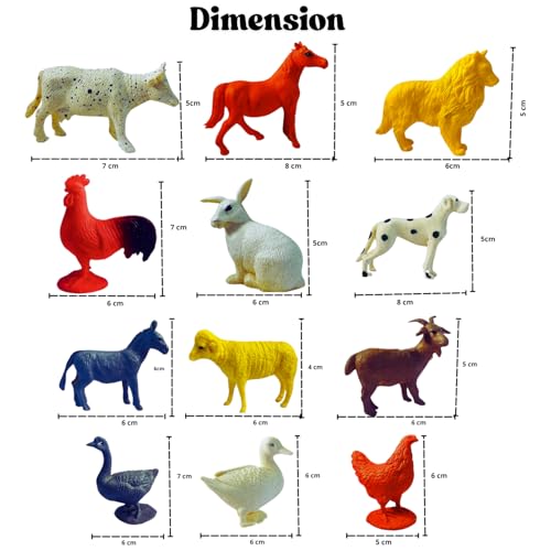 Image of ZESTHOME Farm Animal Toys for Kids | Animal Figures Set | 6-8 cm | Cow Goat Sheep Horse Dog Duck Toys | Learning & Pretend Play Toys | Gift for Boys Girls | 12 PCS