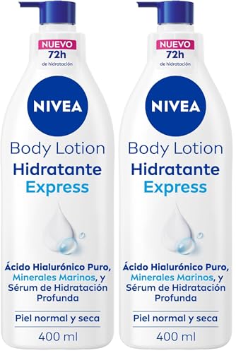 NIVEA Body Lotion Hidratante Express - Loción Corporal - 72h Hidratación - Ácido Hialurónico, Minerales Marinos y Sérum de Hidratación Profunda - Fórmula Ultraligera - Piel Normal y Seca - 400 ml