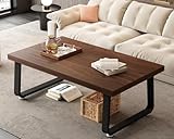 HSH Rustic Walnut Coffee Table, 39” Mid Century Modern Center Table, Rectangle Industrial Living Room Coffee Table, Simple Farmhouse Wood and Metal Tea Coffee Tables for Home Bedroom, Walnut, 39 in