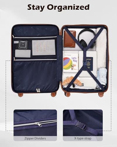 Image of Coolife Luggage Sets, 5 Piece Durable Suitcase, Lightweight Carry on Luggage with ABS Hardshell, Dual Spinner Wheels, TSA Lock and YKK Zipper (apricot white, 5 piece set)