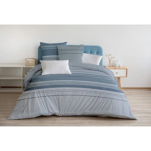 Home Linge Passion | Funda nórdica – 3 Piezas | 100% algodón – 57 Hilos | 2 Personas – 220 x 240 cm | Bayadere Azul