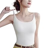 [SIVAN] キャミソール カップ付き レディース 【ロングデザイン・シームレスなデザイン】 【究極の快適さ・上質なパッド付き・肩紐調節可・締め付け感ない】 柔らかい 伸縮性 吸汗速乾 抗菌防臭 無地 キャミソール インナー 部屋着 24時間着用 (ホワイト, M)