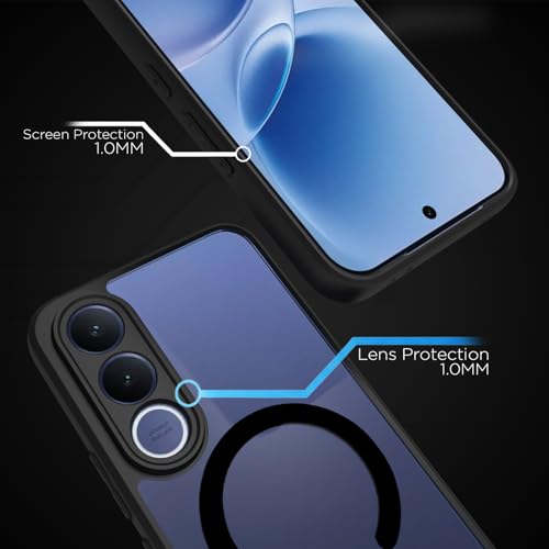 Image of RIGGEAR Shockproof Sleek Hybrid Armor Magnetic Back Cover Case Compatible with MagSafe Accessories for Vivo V70 FE 5G (Clear PC + Black TPU Bumper)