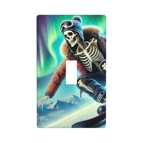 Decorative Single Toggle Switch Wall Plate Skeleton-Riding-Snowboard Polycarbonate Outlet Cover Unbreakable Faceplate