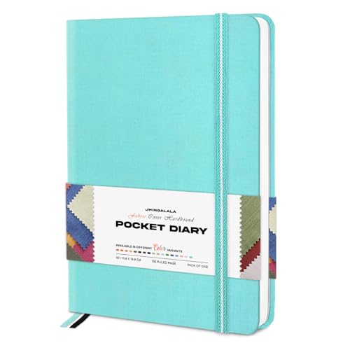 Image of Jhingalala Diaries - Fabric Cover Hardbound Pocket Journal Notebook I Fabric Series Journal Diary For Girls and Women I Pocket Diary With Elastic Closure I Size A6 I 192 Ruled Pages (Teal)