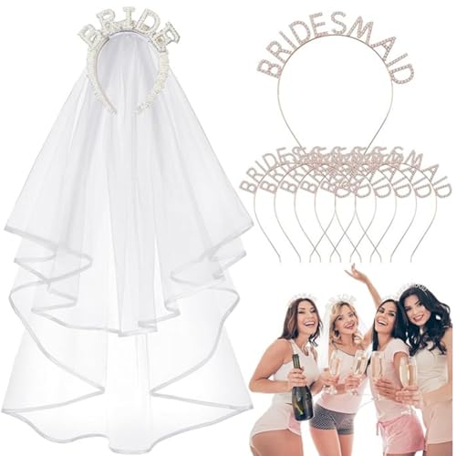 Serre-tête de mariée avec long voile en perles pour femme et fille