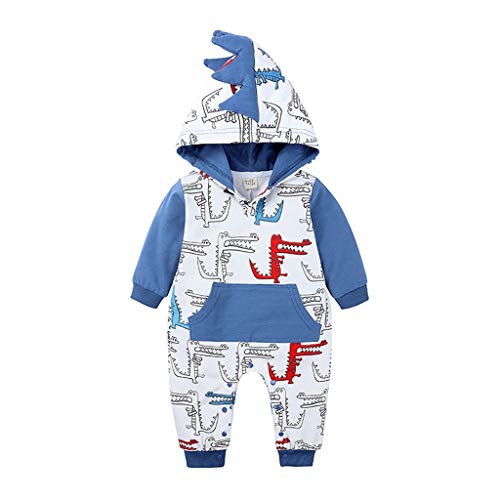 VEKDONE Baby Layette Set Infant Boys Girls Romper Dinosaur Long Sleeve Hoodie Jumpsuit Christams Outfits(Blue,6-9 Months)