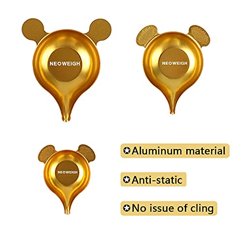 Pulverpfannen zum Nachladen, Skalierpfanne, schmaler Auslauf, Aluminiumpfanne mit Skala, Pulver- und Flüssigkeitsmessschale, Pfanne für Pulverspender, Wiegen von Geschirr, Metallgewichten (3 Stück)