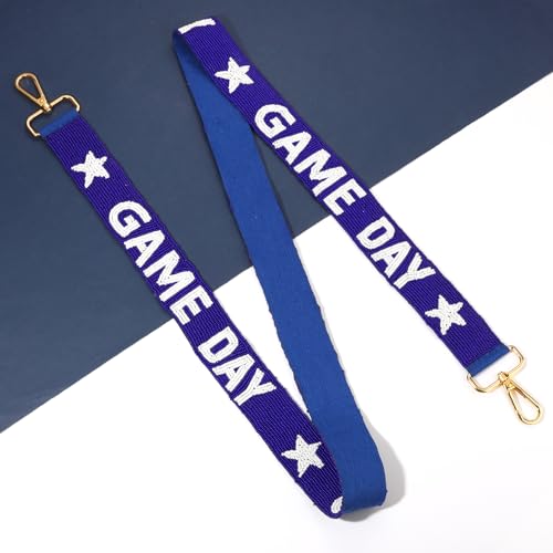 Image of Beaded Game Day Purse Strap Replacement White Blue Football Purse Strap Crossbody Bag Straps Game Day Outfits Accessories (Blue White)
