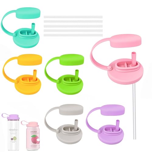 6 Pack Soda Can Lids with Straw, Pop Can Lids with Handle, Reusable Straws Silicone, Can Covers for Soda, Pouch Topper No Spill, BPA-Free, Airtight Seal, Fits Standard 12oz & 16oz Cans(Colour Mixture)