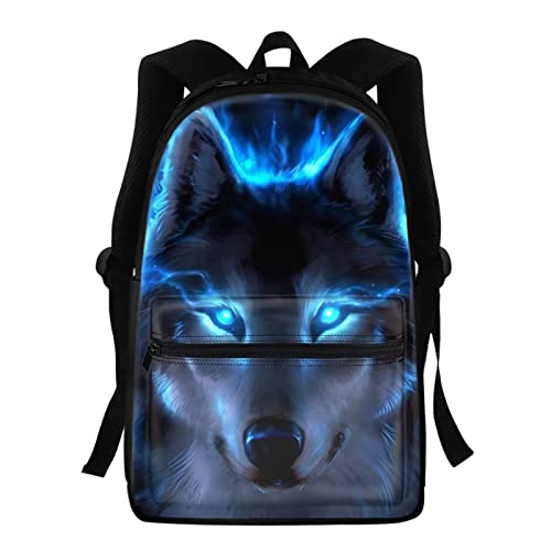 KUIFORTI Sac à dos loup bleu néon pour enfants, sacs d'école animaux 3D pour garçons adolescents, sac à dos décontracté unisexe pour ordinateur portable sac à dos