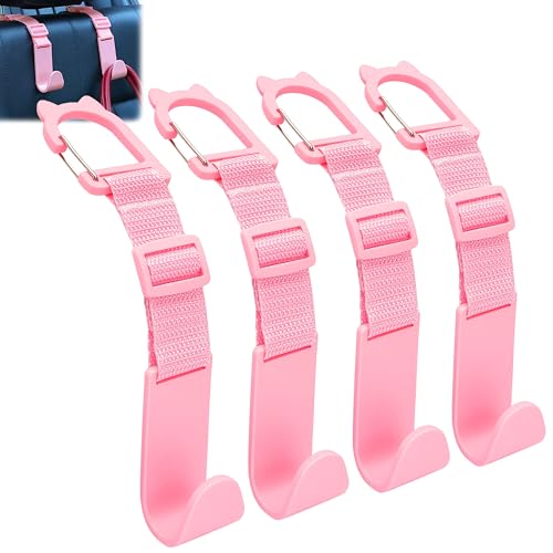 Image of Amooca Anti-drop Car Headrest Hooks 4 Pack Seat Organizer for Bags | Universal Fit Cars SUV Truck, Adjustable, Holds Backpack Water Bottle Handbags Groceries, 40lb Heavy Duty, Clip Design