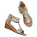 Imagen de rismart Sandalia Cuña de Verano para Mujer Peep Toe Barra en T Cremallera Trasera Zapatos Romanos de Moda Oro