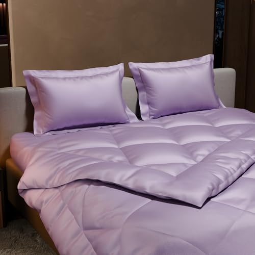 Image of Stoa Paris Satin Comforter Set Double Bed with Satin Bedsheet & Pillow Covers, 300TC Complete Bedding Set, Ideal Gifts for Women, Couples, Bedroom Home Furnishing, Date Night - Lilac Affair