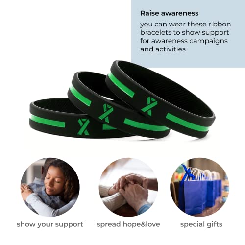 Inkstone (12-Pack) Green Awareness Ribbon Silicone Bracelets - Wholesale Pack Of 1 Dozen Unisex Wristbands… #TOP3