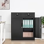 Metal Storage Cabinet, 36" H Locking Storage Cabinet with Two Drawers and Adjustable Shelf, Metal Cabinets for Office, Garage, Home-Black - Image 2