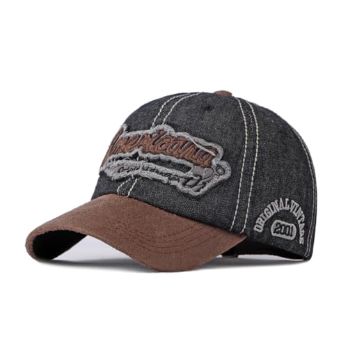 Image of elwow Men's Quality Washed Cotton Distressed Baseball Cap Golf Hat Hiking Cap Trucker Hat with Embroidery Patch Front Black