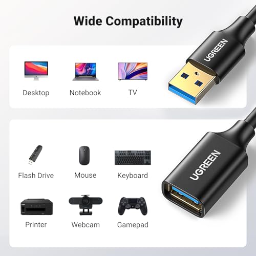UGREEN USB Extension Cable Type A 3.0 Extender Male to Female Cord High Speed Data Transfer Lead Compatible with Webcam, Gamepad, Keyboard, Mouse, Flash Drive, Hard Drives, Oculus VR, Xbox (3M) 2