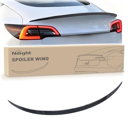 Nilight Spoiler Fit for Tesla Model 3 2017-2023 Spoilers for Cars Rear Spoiler Wing Sporty Appearance Rear Trunk Lip Exterior Accessories No-Drill Installation ABS Carbon Fiber Pattern Glossy Black
