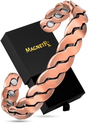 MagnetRX® Pulseras De Cobre Puro – Pulsera De Cobre Puro Hombre Para Alivio De Dolor De Artritis Y Terapia De Túnel Carpiano – Brazalete Ajustable + Caja De Regalo