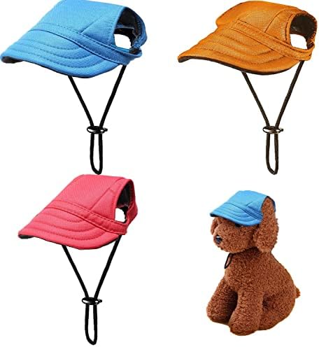 Nuatptin 3 Pieces Dog Baseball Cap with Ear Holes for Sun Protection, Breathable Outdoor Pet Visor Sunbonnet Outfit for Puppy, Adjustable Drawstring Dog Sport Hat for Small Medium Large Dogs Kitten