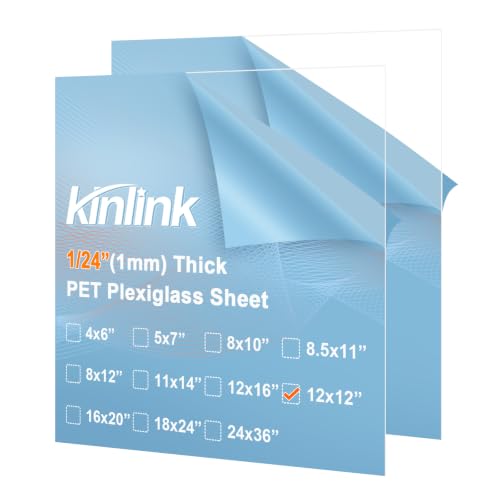 Image of KINLINK 12x12 Plexiglass Sheets 1 /24 inch Thick, 1mm Clear PET Plastic Sheet for DIY Project, Craft, Table Top, Picture Frame, Acrylic Sign and Wedding Invitation 2 Pack