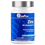 CanPrev Zinc Bis-Glycinate 25mg, 240 Vegetable Capsules, 240-Day Supply - High Absorption Elemental Zinc Supplement for Cognitive & Skin Vitality Support