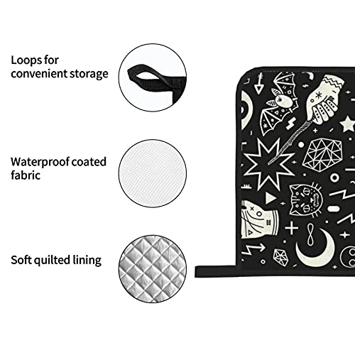 Magical Style Hand Eyes Moon Skull Cat Bat Snake Key 4Pcs Oven Mitts And Pot Holders Sets,Heat Resistant Non Slip Kitchen Gloves Hot Pads With Inner Cotton Layer For Cooking Bbq Baking Grilling #TOP4