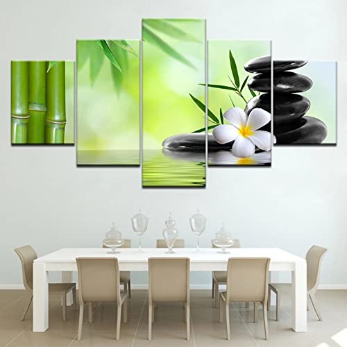5 Piece Modern Canvas Prints Artwork Beautiful Green Bamboo Zen