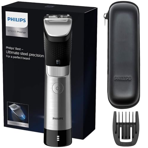 Philips Barttrimmer Series 9000 mit SteelPrecision-Technologie inkl. Bartkammaufsatz und Reiseettui (Modell BT9810/15)