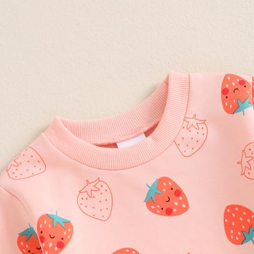 Toddler Baby Girl Clothes Fall Winter Outfits Strawberry Flower Print Long Sleeve Sweatshirt with Pants 2 Pcs Set (L Strawberry, 2-3T)