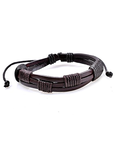 Image of Young & Forever Multi-Layer Leather Bracelet for Men | Adjustable Handmade Wrap Bracelet with Beads, Anchor, Evil Eye, Feather & Boho Charms | Vintage Punk Casual Wristband Gift for Men & Boys