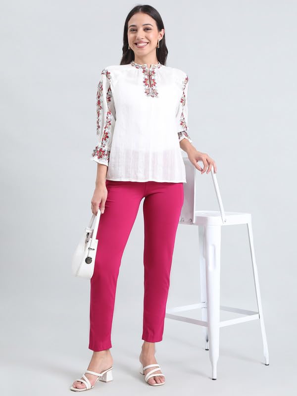 Image of GO COLORS Ponte Smart Kurti Pants Full Length for Women | Breathable, Mid Rise