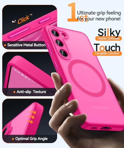 Image of CANSHN Designed for Samsung Galaxy S23 Case [Full Camera Protection] [Compatible with MagSafe] Translucent Matte Shockproof Protective Phone Cover 6.1 Inch - Hot Pink