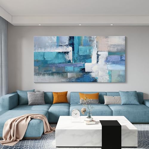 Image of AJAZIKO Blue Modern Wall Art for Living Room - Blue Abstract Canvas Wall Art - Ideal for Bedroom, Office Decor, Artwork for Wall Decor, Large Pictures for Living Room 24x48IN