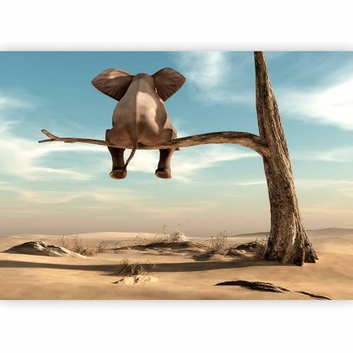murando Fototapete Elefant auf dem Baum 250x175 cm Vlies Tapeten Wandtapete XXL Moderne Wanddeko Design Wand Dekoration Wohnzimmer Schlafzimmer Büro Flur Wüste Tier Abstrakt Natur Himmel g-B-0033-a-a