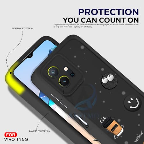 Image of AESTMO Back Case Cover for Vivo T1 5G / Y75 5G / iQOO Z6 5G Cover | Cute Fun Cartoon 3D Ball | Coffee Silicone Case | Full Body Protection | Camera Protection Back Cover (Black)