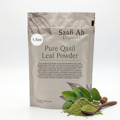 SAAFI AH ORGANICS Qasil Powder Natural Leaf Soap & Hair Cleanser | Sidr Gentle Brightening & Exfoliating Face Body & Shampoo Wash | Clarifying for Pores & Blemish-Prone Skin | 1.5 oz (Small)
