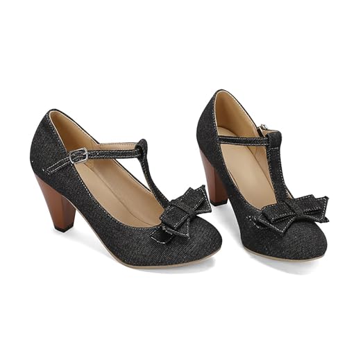Chaussures de danse latine Mary Jane à talon épais avec bride cheville et nœud élégant