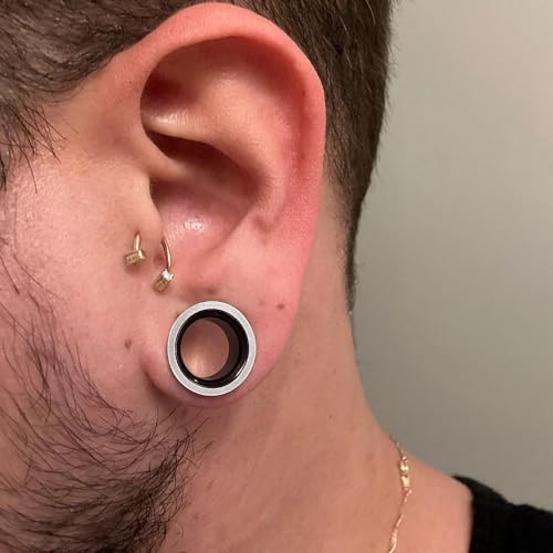 Casvort 4 Pcs 12Mm (1/2'') Hypoallergenic 316 Stainless Steel Round Screw Back Double Color Ear Plugs Tunnels Gauges Stretcher Piercings Body Jewelry thumb #1