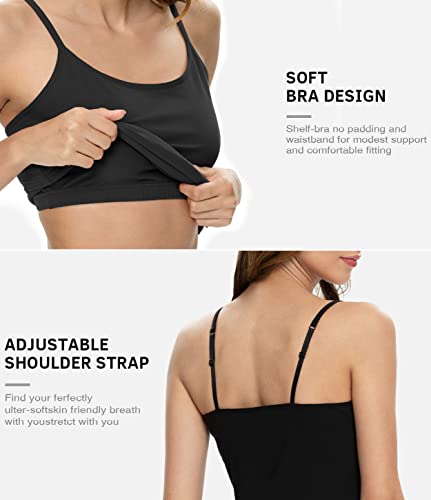 Image of Air Curvey 3 Pack Camisole Tops for Women Built in Bra Adjustable Spaghetti Strap Cotton Undershirt Tanks Layering Tops