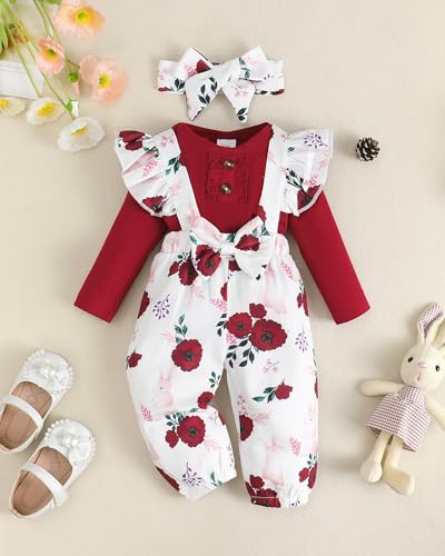 SUNNY PIGGY Newborn Baby Girl Clothes Ruffle Long Sleeve Ribbed Romper Flare Pants Jumpsuit Infant 2pcs Outfits2