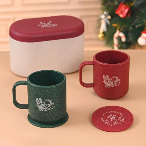 Image of Eha Earth-Friendly Christmas Gifts for Friends and Family | Secret Santa Gifts | Made with Rice Husk | Printed Christmas Mug and Coasters Set of 2, Keychain & Loopac Box | 350 ml | Multicolor
