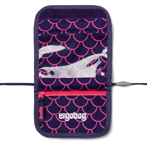ergobag Brustbeutel Kleingeldfach, mit Sichtfenster, Geldbeutel für Kinder, zum Umhängen, mit Klettverschluss PerlentauchBär - Lila