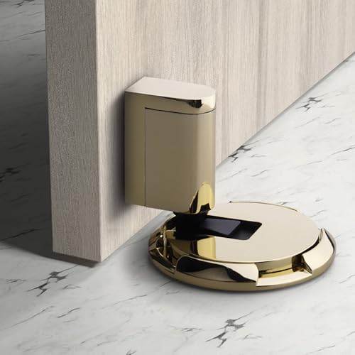 Tope para puerta de suelo, autoadhesivo, pesado, sin necesidad de taladrar, succión anticolisión, protección de pared ajustable en altura, tope de puerta (dorado)