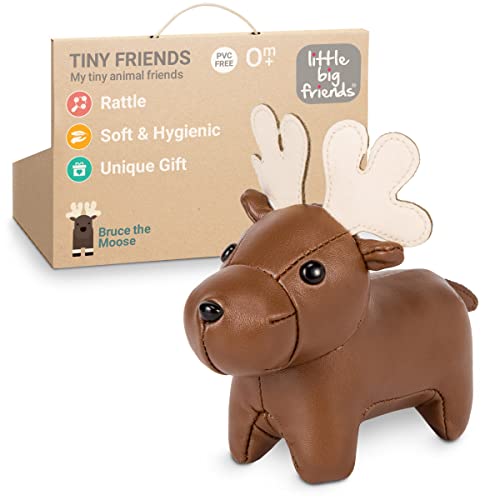 Image of Little Big Friends Tiny Friends | Soft Baby Rattle Toy | Special Stuffed Animal | Easy to Clean | Ideal for Strollers, Car Seats, Diaper Bags | Bruce The Moose