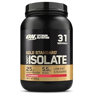 Optimum Nutrition ON Gold Standard 100% Isolate Pure Whey Protein, Naturally Occurring BCAAs and Glutamine, Pre and Post Workout, Strawberry Flavour, 31 Servings, 930 g