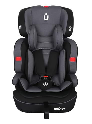 Amulay | Autoasiento para Bebe de 9 a 36 kg | Booster Car Seat con Arnés de 5 puntos, Respaldo Reclinable, Cojín elevador y...