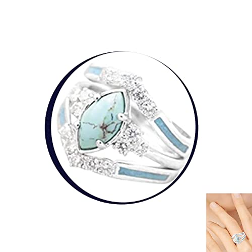 BXYC Turquoise Rings for Women, Natural Turquoise Diamond Ring Mother's Day Birthday Gift Jewelry for Women, Girls, Mom, Her. (6,Sliver) Cover